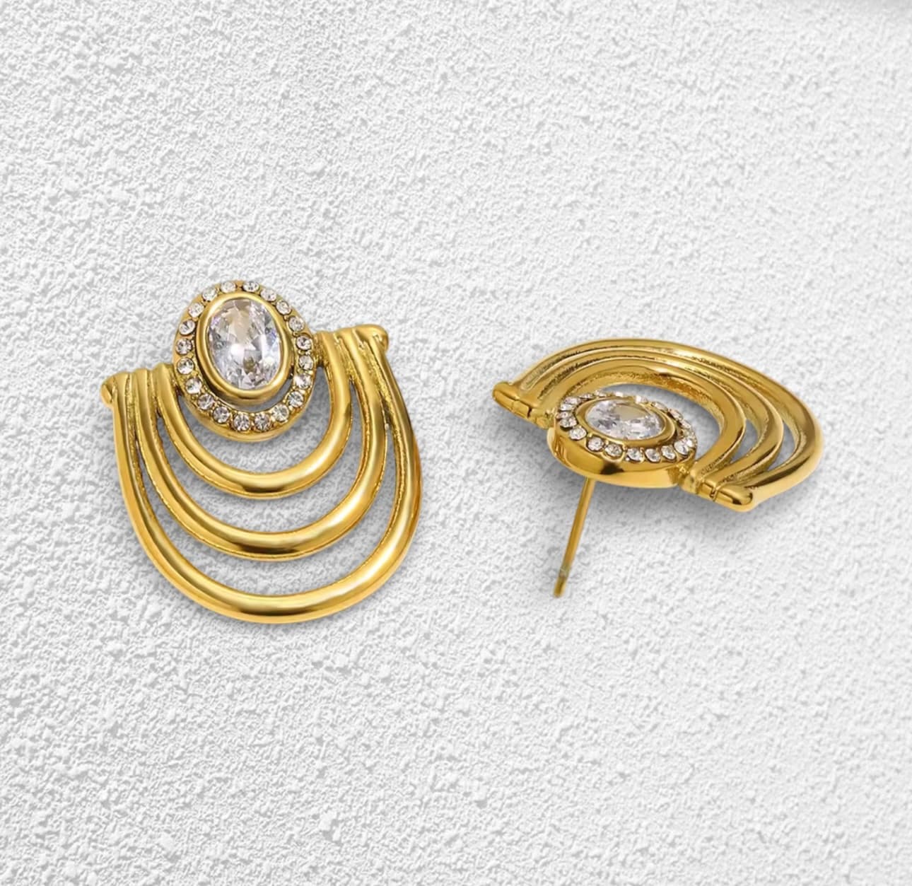 Pendientes Duna · Abanico Dorado y Cristal