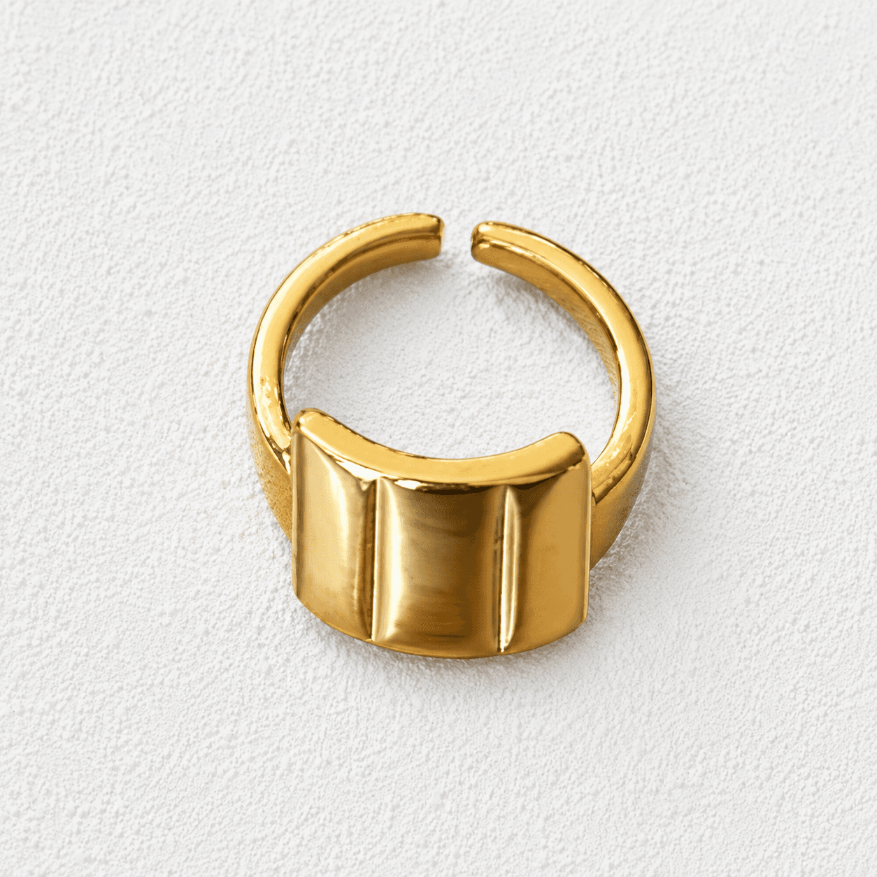 Bloque Anillo ajustable · Sello rectangular · Dorado pulido