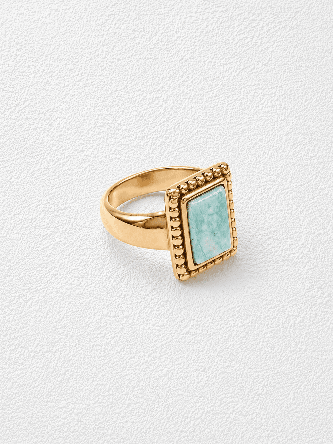 LARIMAR DE FAMARA ·Anillo dorado rectangular, piedra turquesa
