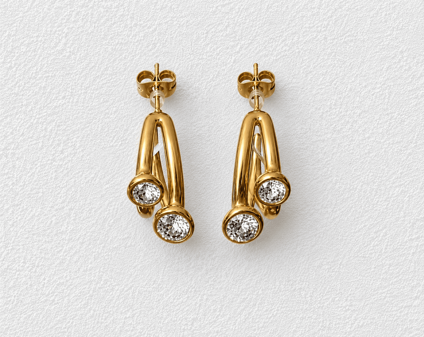 Bifurcación Pendientes colgantes · Forma doble rama · Circonitas en bezel