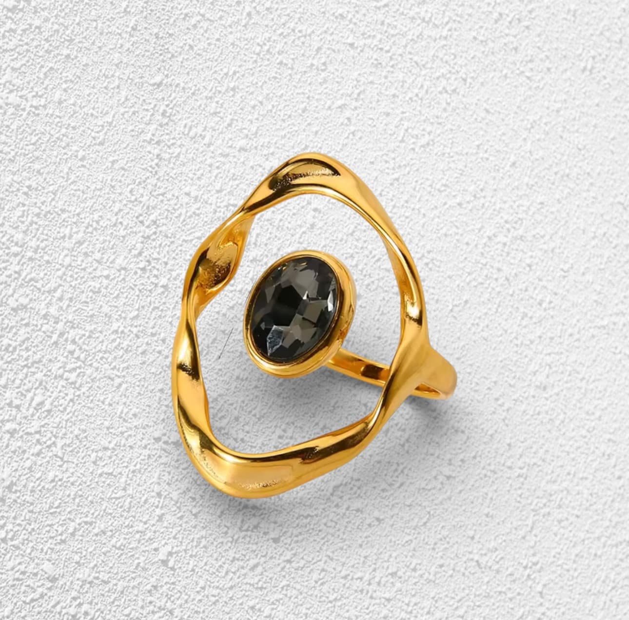 Anillo Espejo · Aro Abierto y Cuarzo Ahumado
