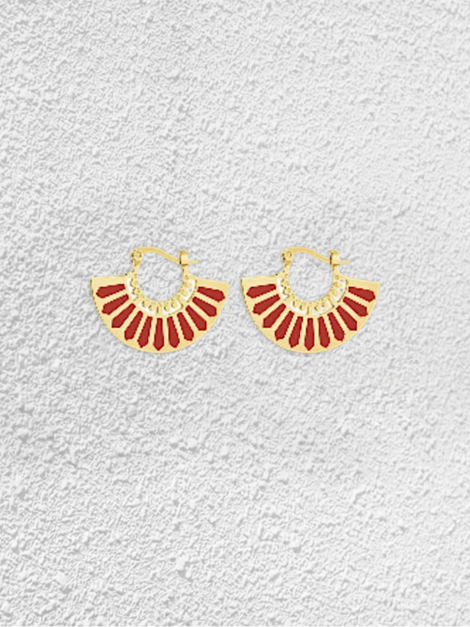 Pendientes Abanico · Esmalte Rojo y Oro