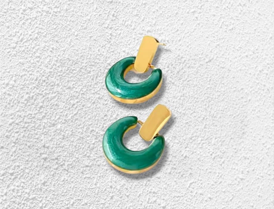 Selva Pendientes · Aro chunky bicolor · Verde esmalte y dorado
