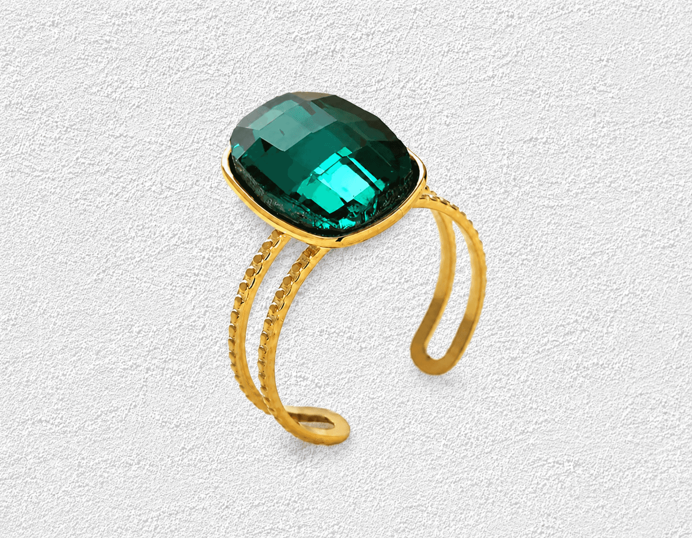 Fondo Marino Anillo ajustable · Circonita esmeralda · Banda trenzada