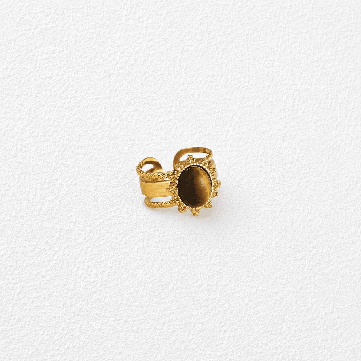 Ojo del Desierto Anillo ajustable · Ojo de tigre · Corona milgrain