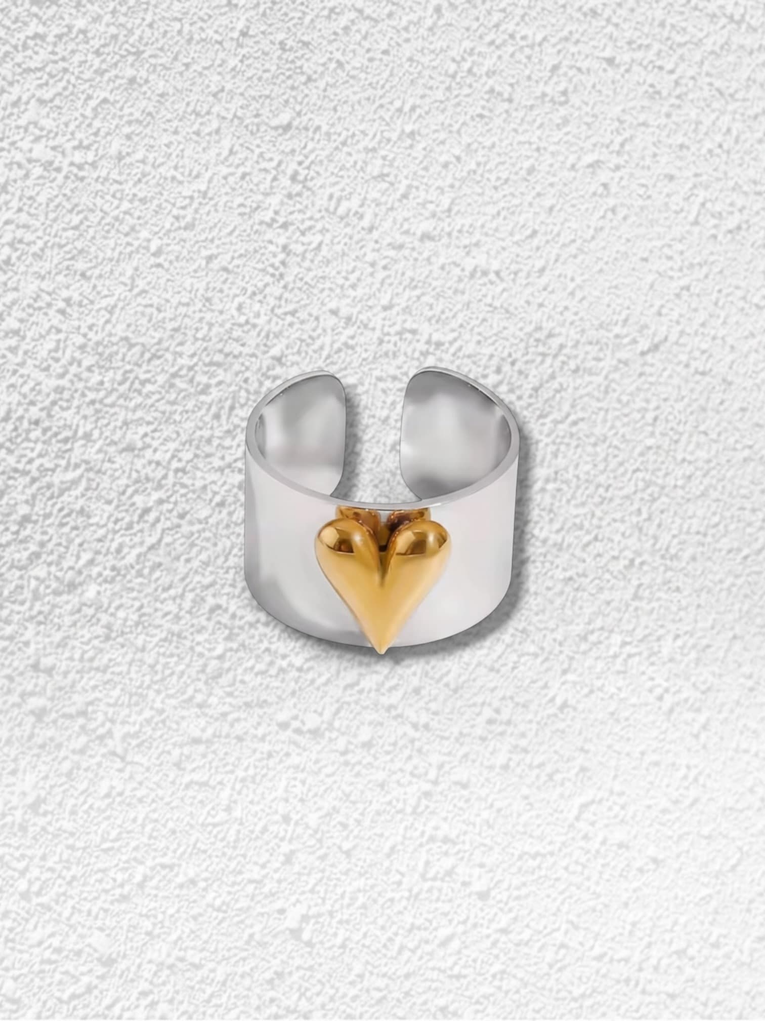 Anillo Latido · Banda Plateada Corazón Dorado