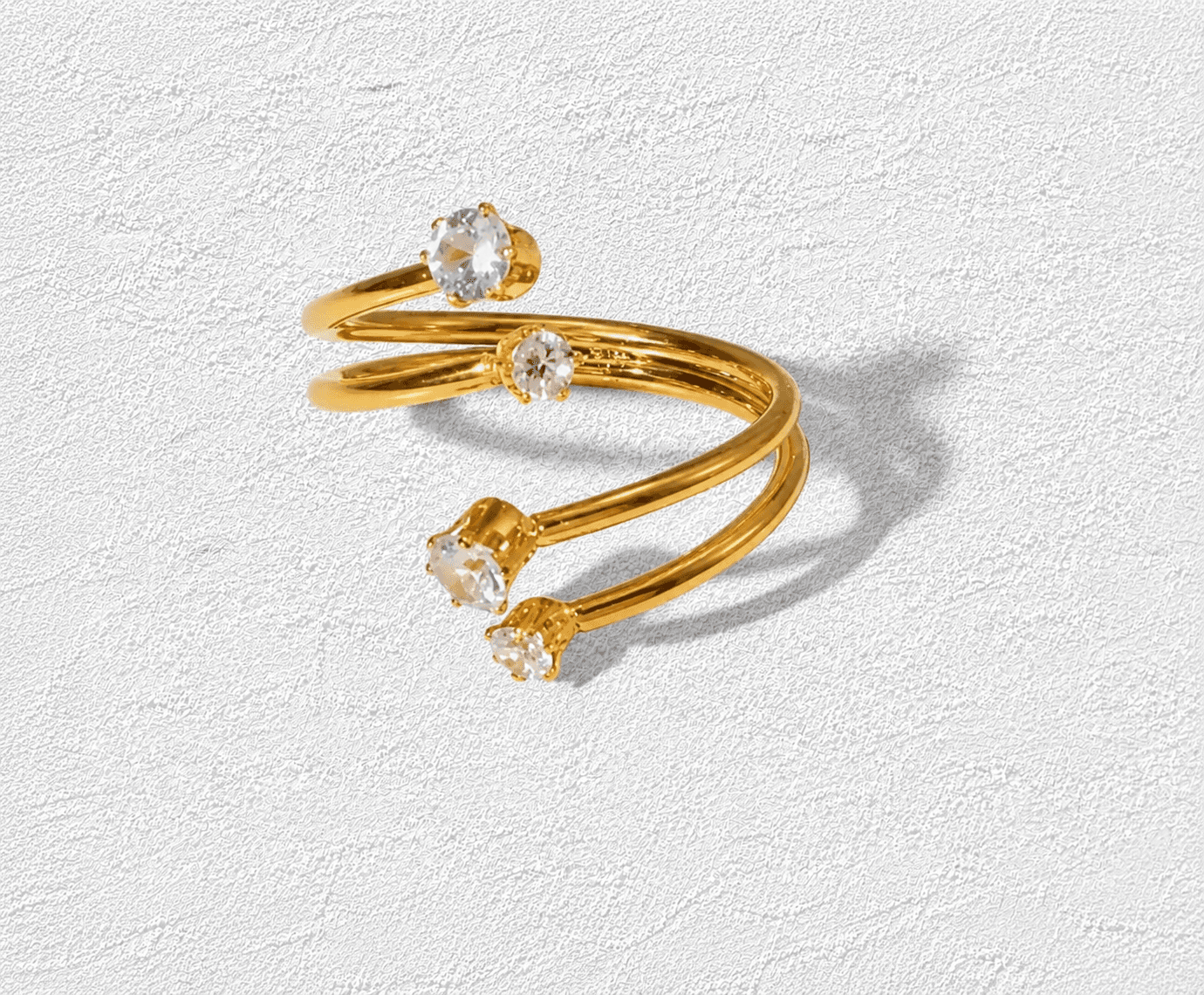 Corriente de Aire Anillo ajustable · Espiral triple · Circonitas blancas