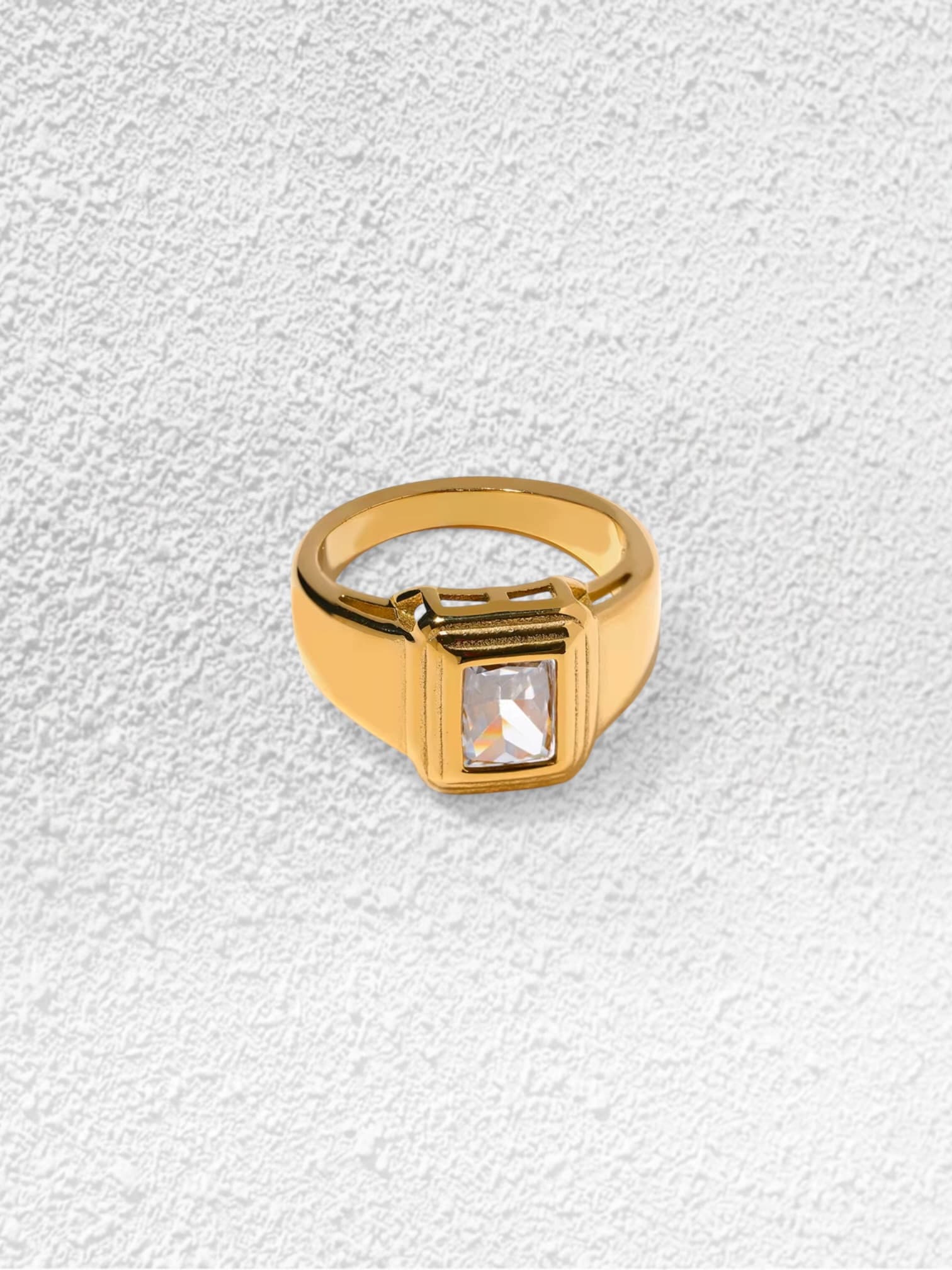 Anillo Sello · Cristal Rectangular Blanco