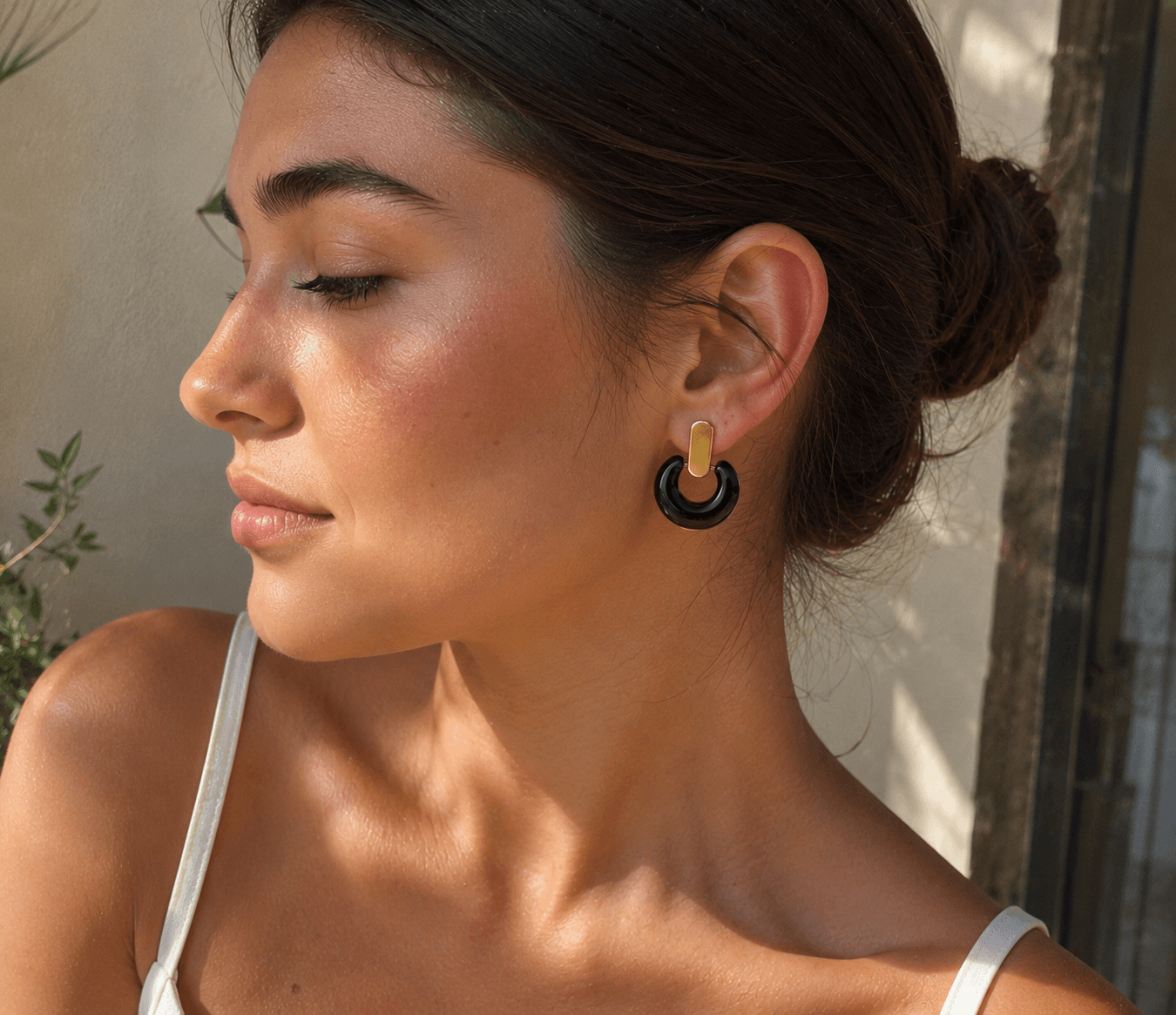 Eclipse Pendientes · Aro chunky bicolor · Negro y dorado