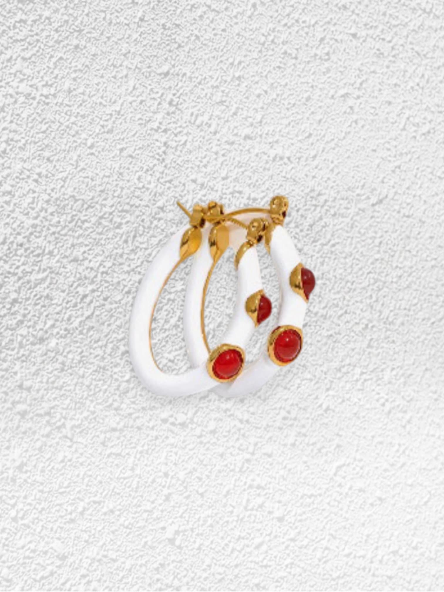 Pendientes Amapola · Aro Blanco Piedras Rojas