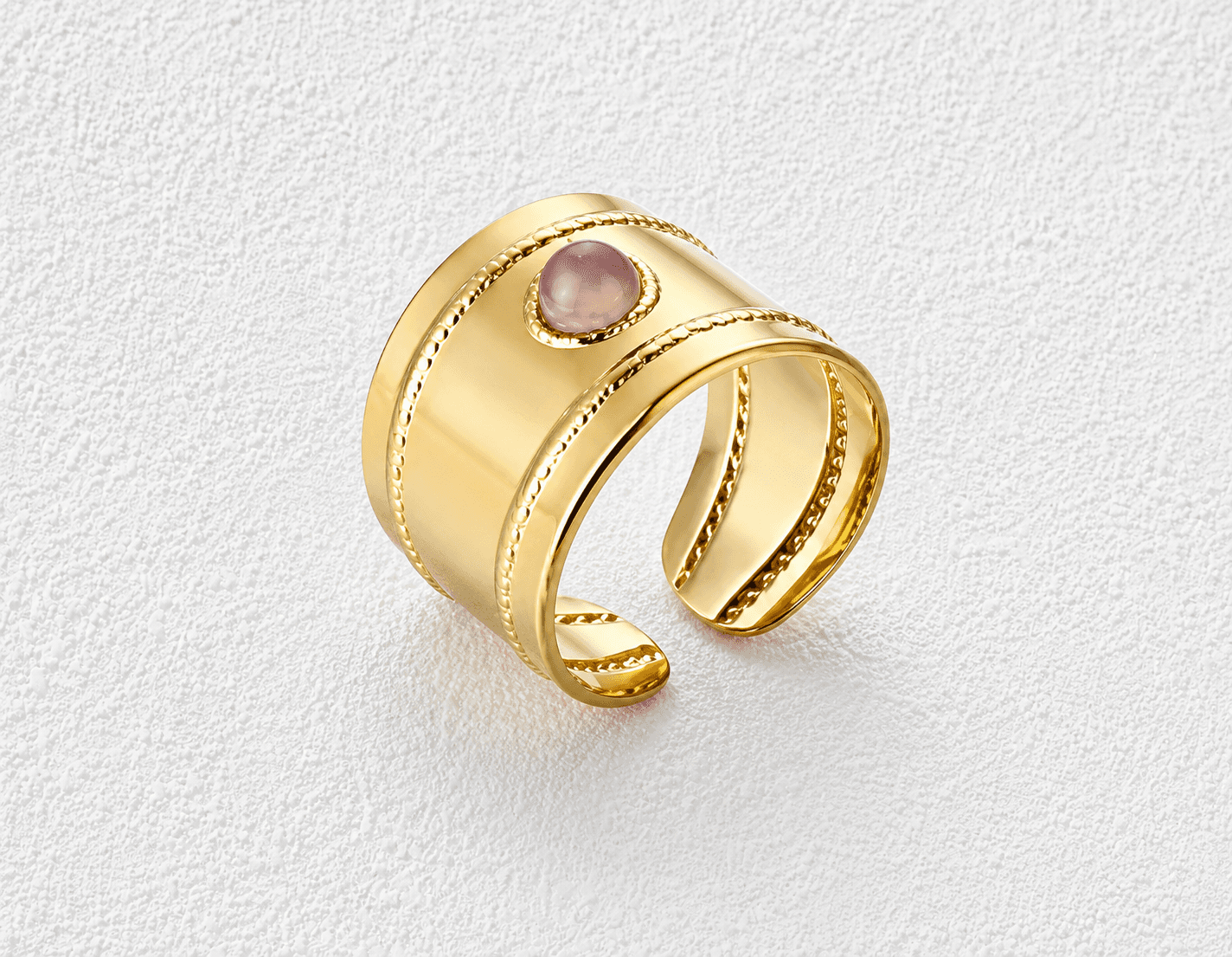 Amatista Anillo ajustable · Banda ancha mate · Piedra lila cabujón