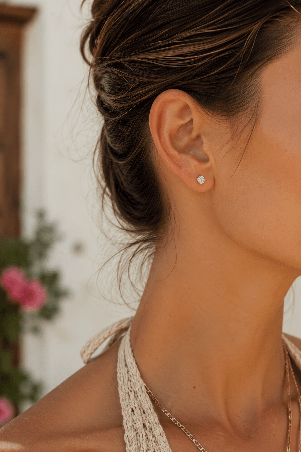 Destello Pendiente solitario · Circonita con halo pavé · Dorado