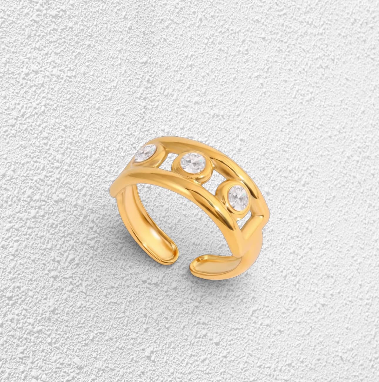 Anillo Constelación · Banda Abierta y Trio de Cristales