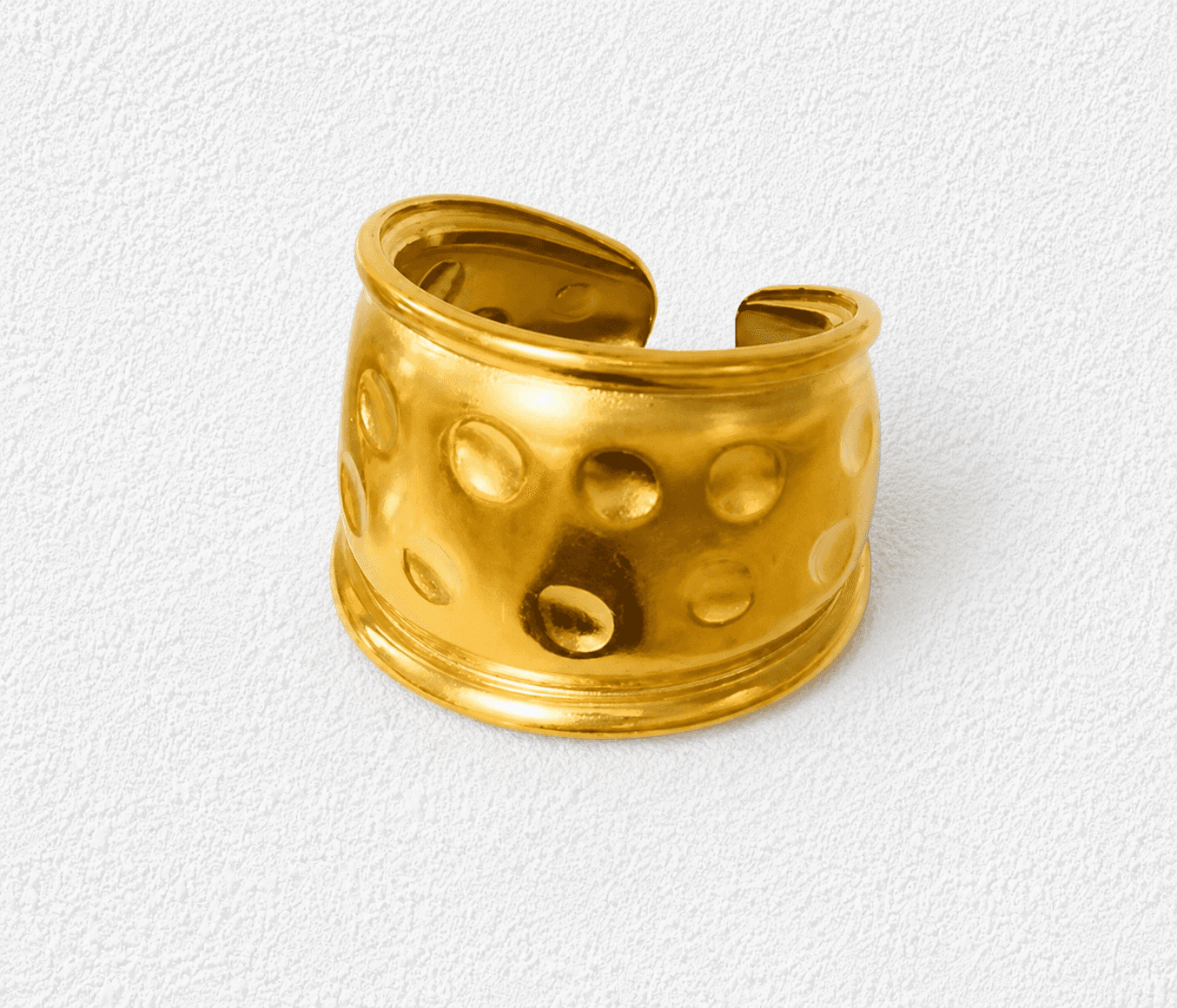 Lunar Anillo ajustable · Banda ancha · Círculos en relieve · Dorado mate
