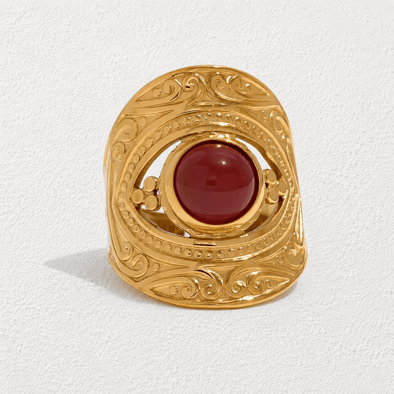 Sangre de Volcán Anillo sello · Cornalina roja · Grabados imperiales