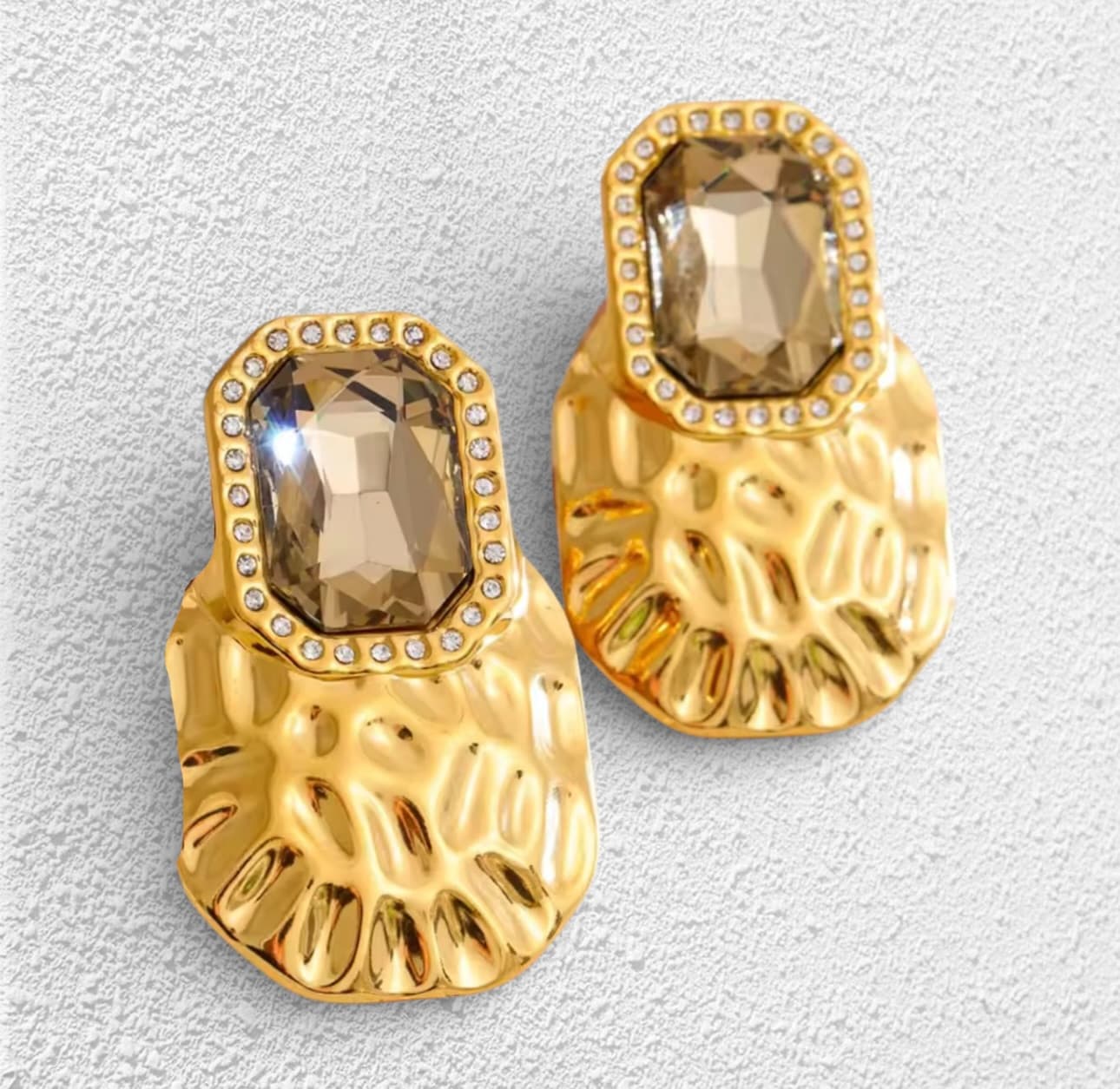 Pendientes Glaciar · Cristal Cuadrado en Oro
