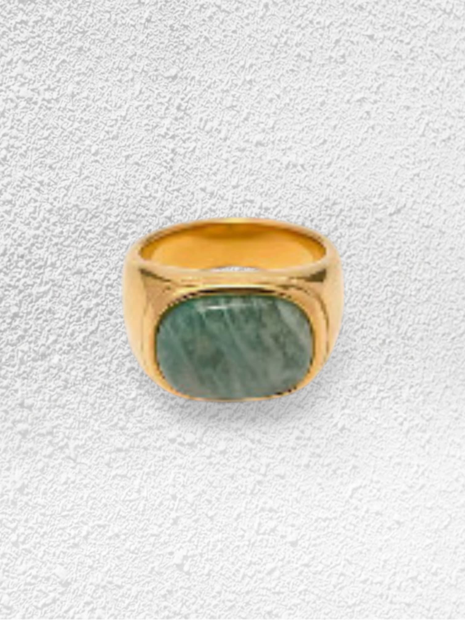 Anillo Laguna · Sello Dorado Piedra Verde