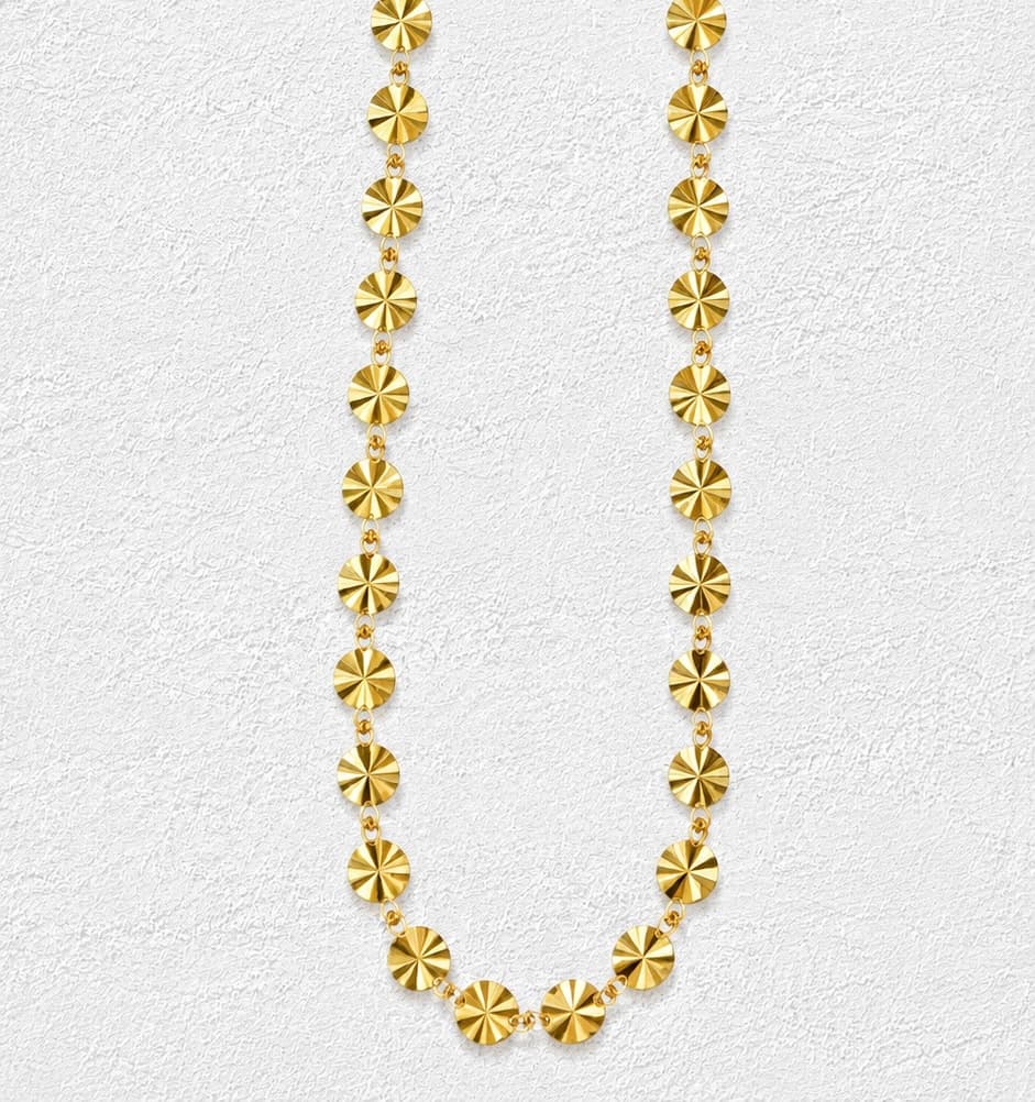 Camino de Estrellas Collar · Eslabones flor grabada · Dorado mate y brillante