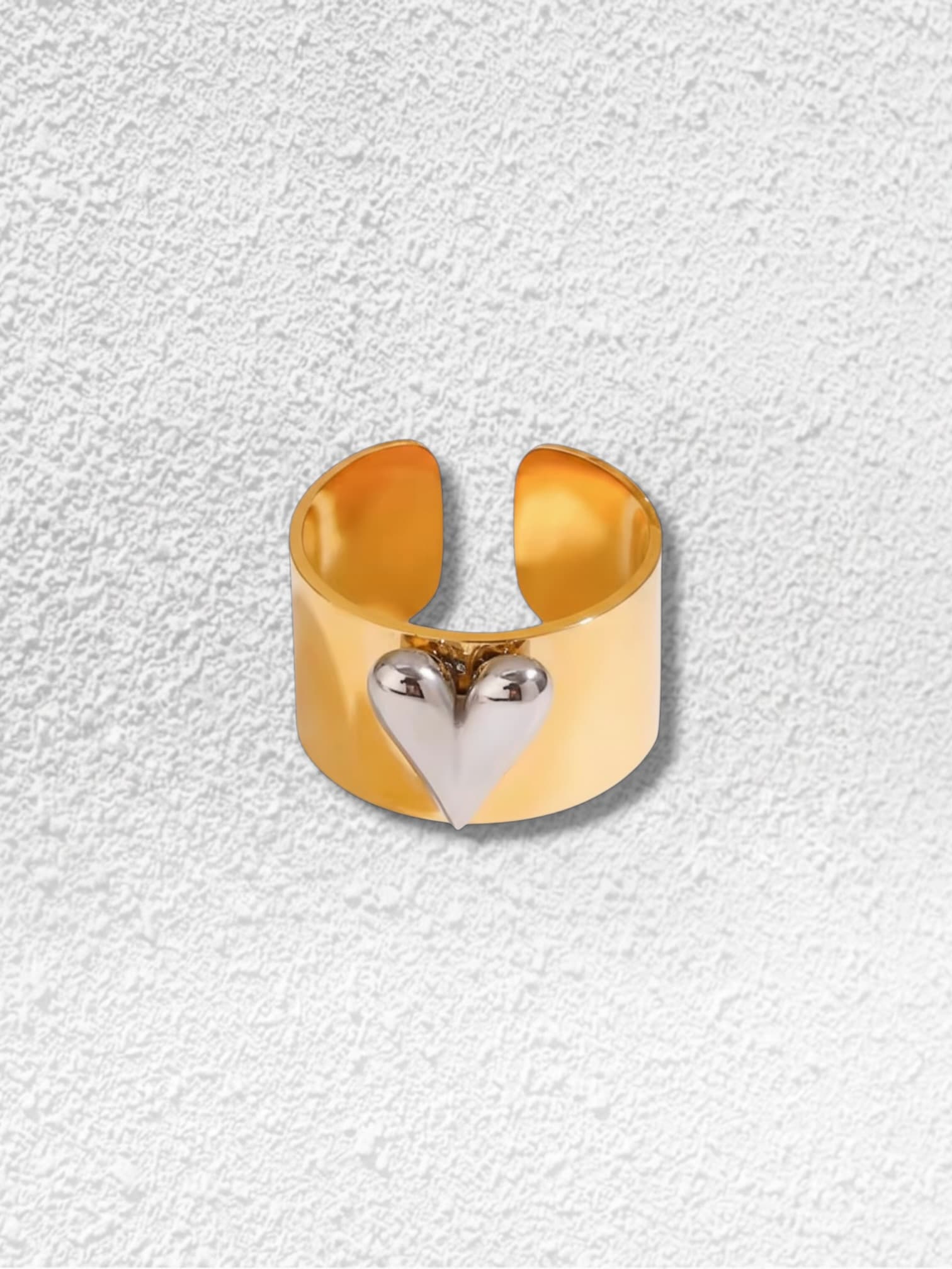 Anillo Latido · Banda Dorada Corazón Plateado