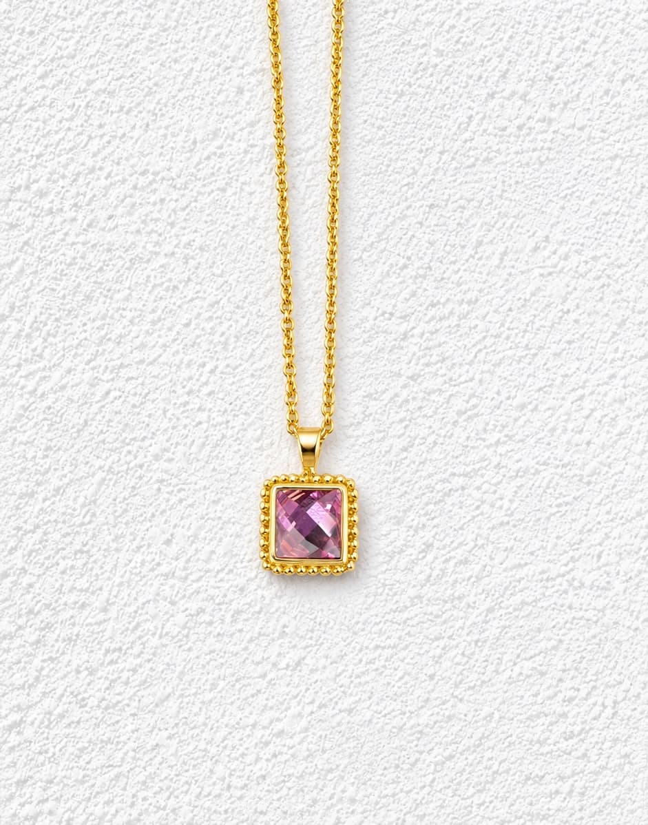 Bicácaro · Colgante cuadrado piedra rosa facetada