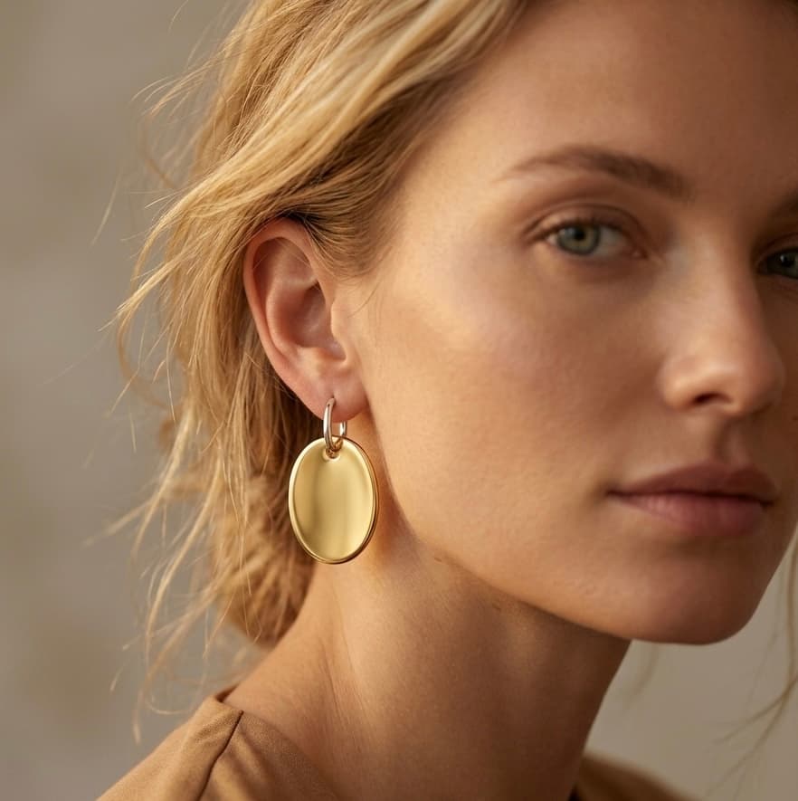 Pendientes Medalla · Oval Dorado Liso