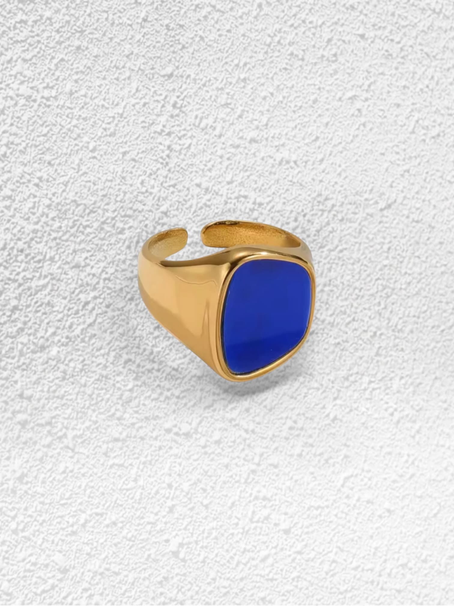 Anillo Índigo · Sello Dorado Piedra Azul Cobalto
