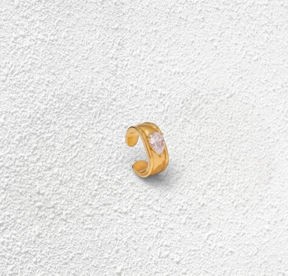 Ear Cuff Gota · Banda Dorada Cristal Blanco